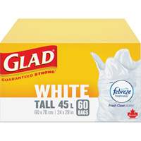 Sacs &agrave; ordures hauts 45 L avec Febreze, R&eacute;gulier, 24" la x 28" lo, Blanc GTA Hardware Inc