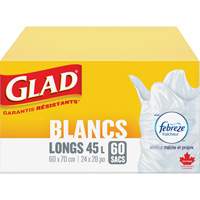 Sacs &agrave; ordures hauts 45 L avec Febreze, R&eacute;gulier, 24" la x 28" lo, Blanc GTA Hardware Inc