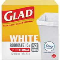 X-Small 15L Roommate Febreze Garbage Bags, Regular, 17" W x 20" L, White GTA Hardware Inc