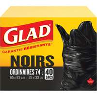 74L Garbage Bags, Regular, 26" W x 33" L, Black GTA Hardware Inc