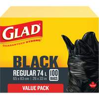 74L Garbage Bags, Regular, 26" W x 33" L, Black GTA Hardware Inc