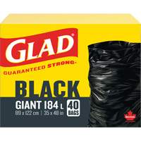 184L Garbage Bags, Regular, 35" W x 48" L, Black GTA Hardware Inc