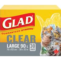 90L Garbage Bags, Regular, 30" W x 33" L, Clear GTA Hardware Inc