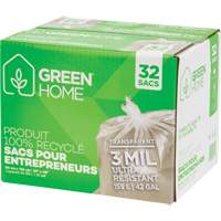 Green Home Garbage Bags, Strong, 33" W x 48" L, 3 mils, Clear, 159 L (42 Gal.) Capacity GTA Hardware Inc
