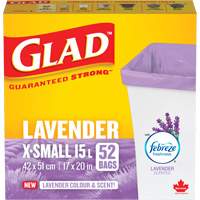 Glad&reg; Lavender Coloured & Scented Bags, Strong, 17" W x 20" L, Purple, 15 L (3.96 Gal.) Capacity GTA Hardware Inc