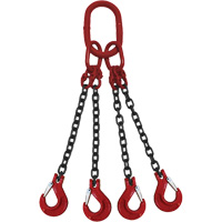 Chain Sling, Grade 80 Chain, Quadruple Legs, Oblong & Slip Hooks, 9/32" x 5' GTA Hardware Inc