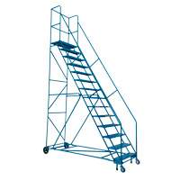 CSA-Certified Rolling Step Ladder with Locking Step, 14 Steps, 30" Step Width, 128" Platform Height, Steel GTA Hardware Inc