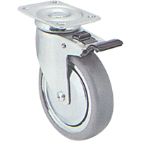 Zinc Plated Caster, Swivel with Brake, 4" (101.6 mm), Rubber, 200 lbs. (91 kg.) GTA Hardware Inc