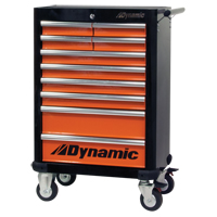 Roller Tool Cabinet, 10 Drawers, 28" W x 18" D x 43-1/4" H, Black/Orange GTA Hardware Inc
