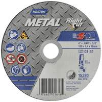 Meule &agrave; tronçonner m&eacute;tallique pour coupe &agrave; angle droit RightCut, 4-1/2" x 0,04", Arbre de 7/8", Type 01/41, Oxyde d'aluminium, 13580 Tr/min GTA Hardware Inc