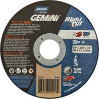 Meule &agrave; tronçonner pour coupe &agrave; angle droit RightCut Gemini, 4-1/2" x 0,045", Arbre de 7/8", Type 01/41, Oxyde d'aluminium, 13580 Tr/min GTA Hardware Inc