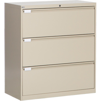 Classeur lat&eacute;ral, Acier, 3 tiroirs, 36" la x 18" p x 40-1/16" h, Beige GTA Hardware Inc
