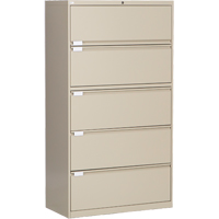 Classeur lat&eacute;ral, Acier, 5 tiroirs, 36" la x 18" p x 65-1/2" h, Beige GTA Hardware Inc