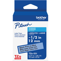 Laminated Tape for P-Touch&reg;, 12 mm x 8 m, Black on Blue GTA Hardware Inc