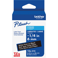 TZe-315 Laminated Tape for TZe-Compatible P-Touch Label Makers, White on Black, 0.23" Width GTA Hardware Inc