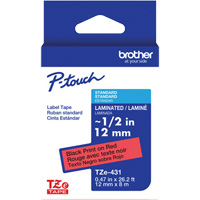 TZe-431 Laminated Tape for TZe-Compatible P-Touch Label Makers, 12 mm x 8 m, Black on Red GTA Hardware Inc