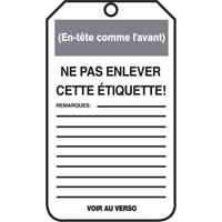 Lockout Tags, Cardstock, 3-1/8" W x 5-7/8" H, French GTA Hardware Inc
