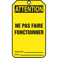 Lockout Tags, Cardstock, 3-1/8" W x 5-7/8" H, French GTA Hardware Inc