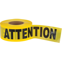 "Attention" Barricade Tape, Bilingual, 3" W x 1000' L, 2.5 mils, Black on Yellow GTA Hardware Inc