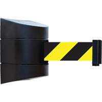 Tensabarrier&reg; Wall Unit, Steel, Screw Mount, 30', Black and Yellow Tape GTA Hardware Inc