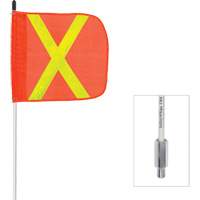 Fanion &agrave; tige en fibre de verre non aliment&eacute; Safety Whip, Fixation Filet&eacute;, Hauteur 6', Orange avec X r&eacute;fl&eacute;chissant GTA Hardware Inc
