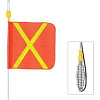 Tiges de s&eacute;curit&eacute; tout-temps de s&eacute;rie lourde avec lumi&egrave;re DEL constante Safety Whip, Fixation Ressort, Hauteur 3', Orange avec X r&eacute;fl&eacute;chissant GTA Hardware Inc