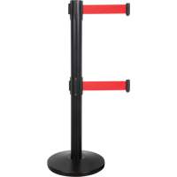 Dual Belt Crowd Control Barrier, Steel, 35" H, Red Tape, 7' Tape Length GTA Hardware Inc