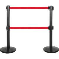 Dual Belt Crowd Control Barrier, Steel, 35" H, Red Tape, 7' Tape Length GTA Hardware Inc