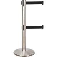 Dual Belt Crowd Control Barrier, Steel, 35" H, Black Tape, 7' Tape Length GTA Hardware Inc