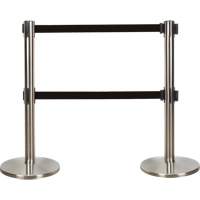 Dual Belt Crowd Control Barrier, Steel, 35" H, Black Tape, 7' Tape Length GTA Hardware Inc