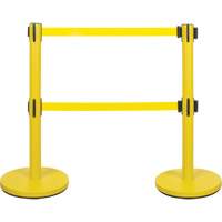 Dual Belt Crowd Control Barrier, Steel, 35" H, Yellow Tape, 7' Tape Length GTA Hardware Inc