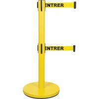 Dual Belt Crowd Control Barrier, Steel, 35" H, Yellow Tape, 7' Tape Length GTA Hardware Inc