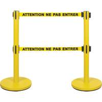 Dual Belt Crowd Control Barrier, Steel, 35" H, Yellow Tape, 7' Tape Length GTA Hardware Inc