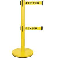 Dual Belt Crowd Control Barrier, Steel, 35" H, Yellow Tape, 7' Tape Length GTA Hardware Inc