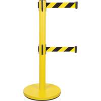 Dual Belt Crowd Control Barrier, Steel, 35" H, Black/Yellow Tape, 7' Tape Length GTA Hardware Inc