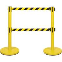 Dual Belt Crowd Control Barrier, Steel, 35" H, Black/Yellow Tape, 7' Tape Length GTA Hardware Inc