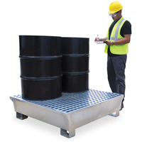 Ultra-Spill Pallet en acier, 4 barils, Capacit&eacute; de d&eacute;versement 68 gal. US, 49,1" x 47,1" x 10,9" GTA Hardware Inc