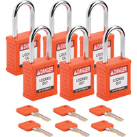 Cadenas de verrouillage Velocity, Orange, Cl&eacute;s diff&eacute;rentes, Nylon, Largeur de 1-1/2" GTA Hardware Inc