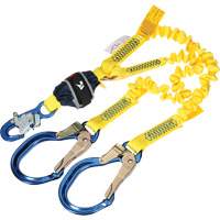Twin-Leg Stretch Web Shock-Absorbing Lanyard, 6', Rebar Hook Center, Snap Hook Leg Ends GTA Hardware Inc