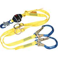 Twin-Leg Tie-Back Web Shock-Absorbing Lanyard, 6', Rebar Hook Center, Snap Hook Leg Ends, Polyester GTA Hardware Inc