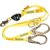 Twin-Leg Tie-Back Web Shock-Absorbing Lanyard, 6', Rebar Hook Center, Snap Hook Leg Ends, Polyester GTA Hardware Inc