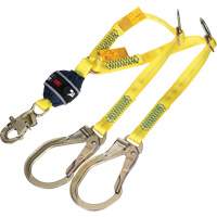 Twin-Leg Tie-Back Web Shock-Absorbing Lanyard, 4', Rebar Hook Center, Snap Hook Leg Ends, Polyester GTA Hardware Inc