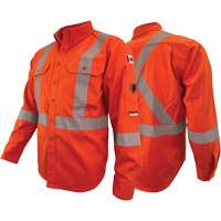 Chandail de travail &agrave; manches longues ignifuge et r&eacute;sistant &agrave; l'arc &eacute;lectrique avec bandes de 2" Atlas Guardian, T-petit, Orange haute visibilit&eacute; GTA Hardware Inc