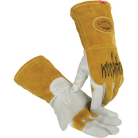 Caiman&reg; Premium TIG/MIG Welder's Gloves with FR Insulated Split Cowhide Back, Grain Goatskin, Size Small GTA Hardware Inc