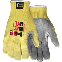 Gants de travail r&eacute;sistant &agrave; la coupe CutPro avec paume en cuir fendu, Taille Petit, Calibre 7, Enveloppe en Kevlar, ASTM ANSI niveau A3 GTA Hardware Inc