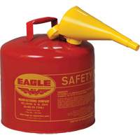 Bidon de s&eacute;curit&eacute; pour les produits inflammables avec entonnoir, Type I, Acier galvanis&eacute;, 5 gal. US, Rouge, Homologu&eacute; FM/List&eacute; UL/ULC GTA Hardware Inc