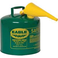 Bidon de s&eacute;curit&eacute; pour les combustibles avec entonnoir, Type I, Acier galvanis&eacute;, 5 gal. US, Vert, Homologu&eacute; FM/List&eacute; UL/ULC GTA Hardware Inc