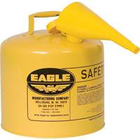 Bidon de s&eacute;curit&eacute; pour le diesel avec entonnoir, Type I, Acier galvanis&eacute;, 5 gal. US, Jaune, Homologu&eacute; FM/List&eacute; UL/ULC GTA Hardware Inc