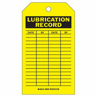 Lubrication Record Tags, Polyester, 4" W x 7" H, English GTA Hardware Inc