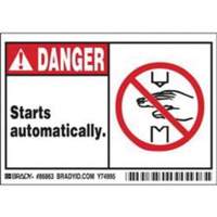 "Danger Starts Automatically" Sign, 3-1/2" x 5", Polyester, English with Pictogram GTA Hardware Inc